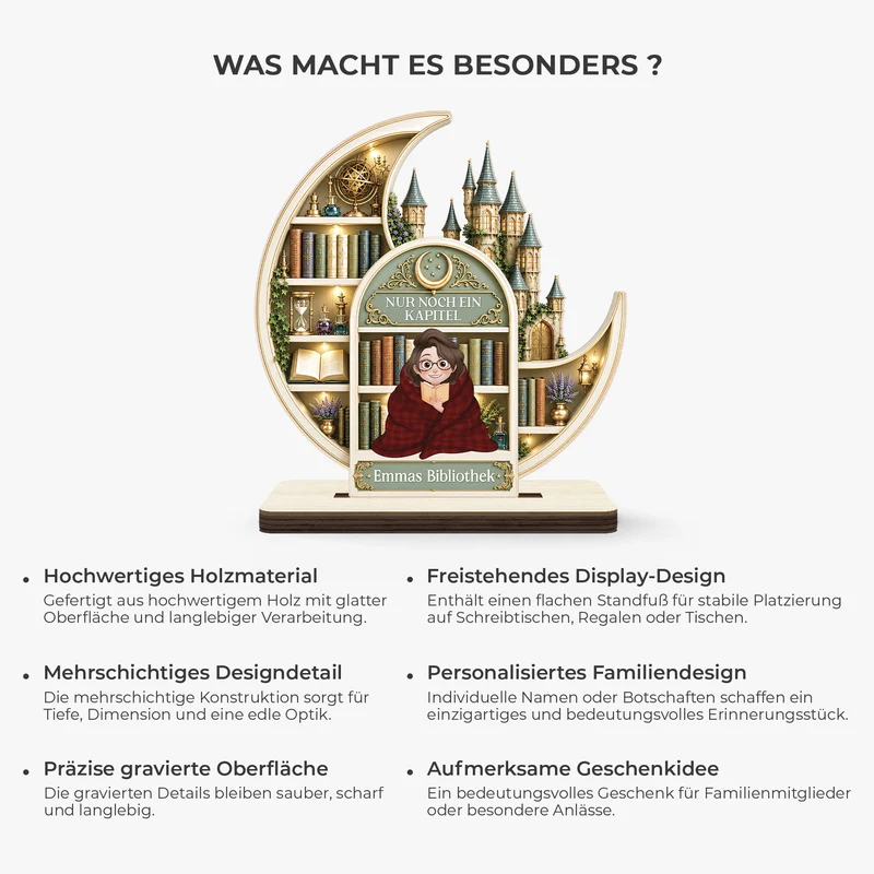 [3D-Optik] Ein Mädchen Das Bücher Liebt - Personalisiertes Geschenk | Holzaufsteller Mit Standfuß Leseratten Männer Frauen