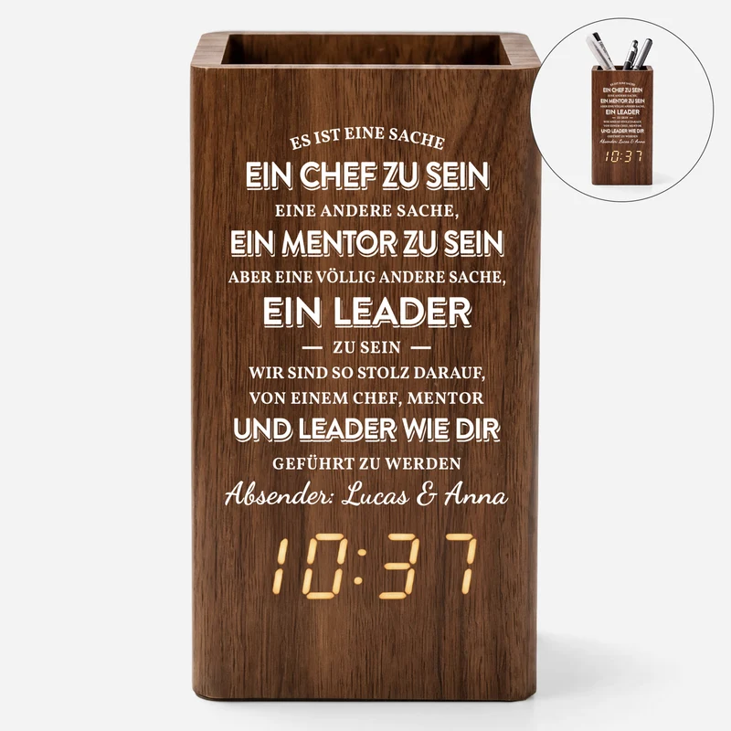 Danke An Chef Vom Team - Personalisiertes Geschenk | Stiftehalter Mit Uhr Kollegen