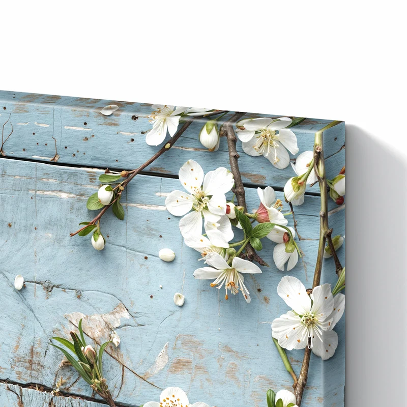 Metall Magnettafel - Blüten auf blauem Holz