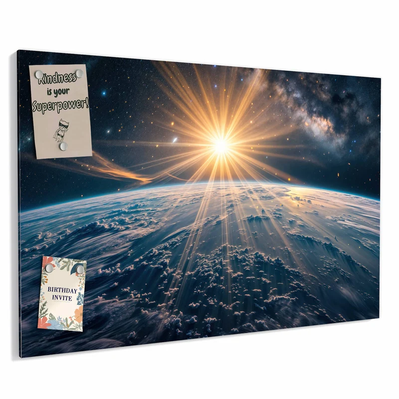 Metall Magnettafel - Sonne über blauer Erde