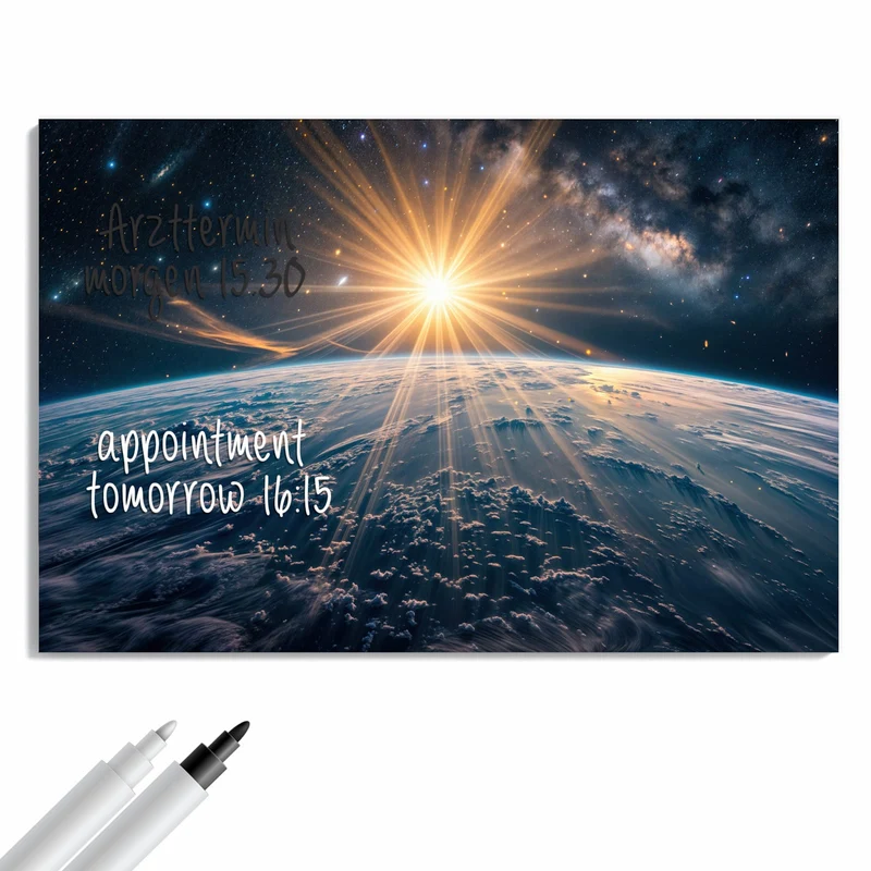 Metall Magnettafel - Sonne über blauer Erde
