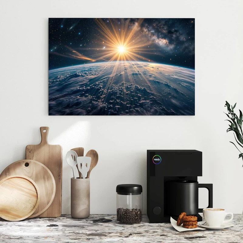 Metall Magnettafel - Sonne über blauer Erde