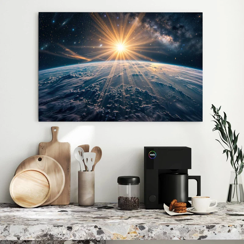 Metall Magnettafel - Sonne über blauer Erde