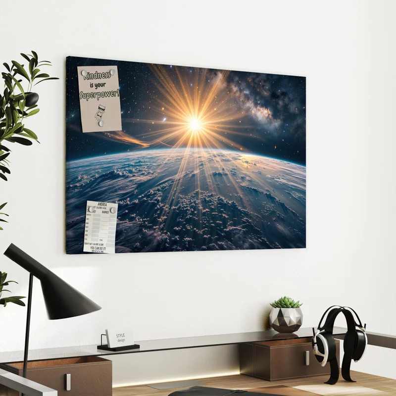 Metall Magnettafel - Sonne über blauer Erde