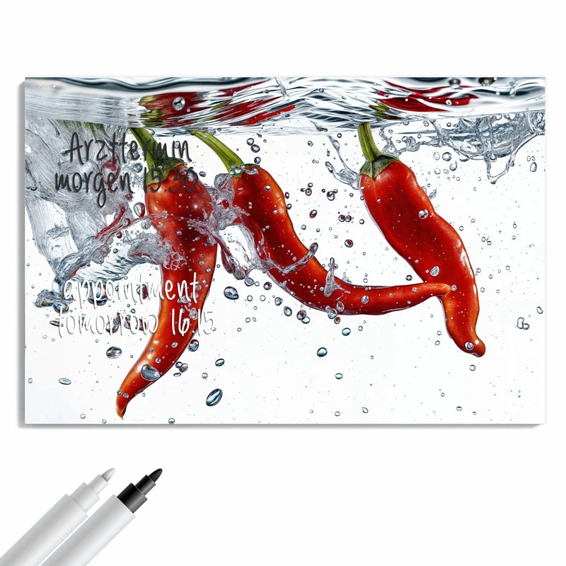 Metall Magnettafel - Drei Chilis im Wasser