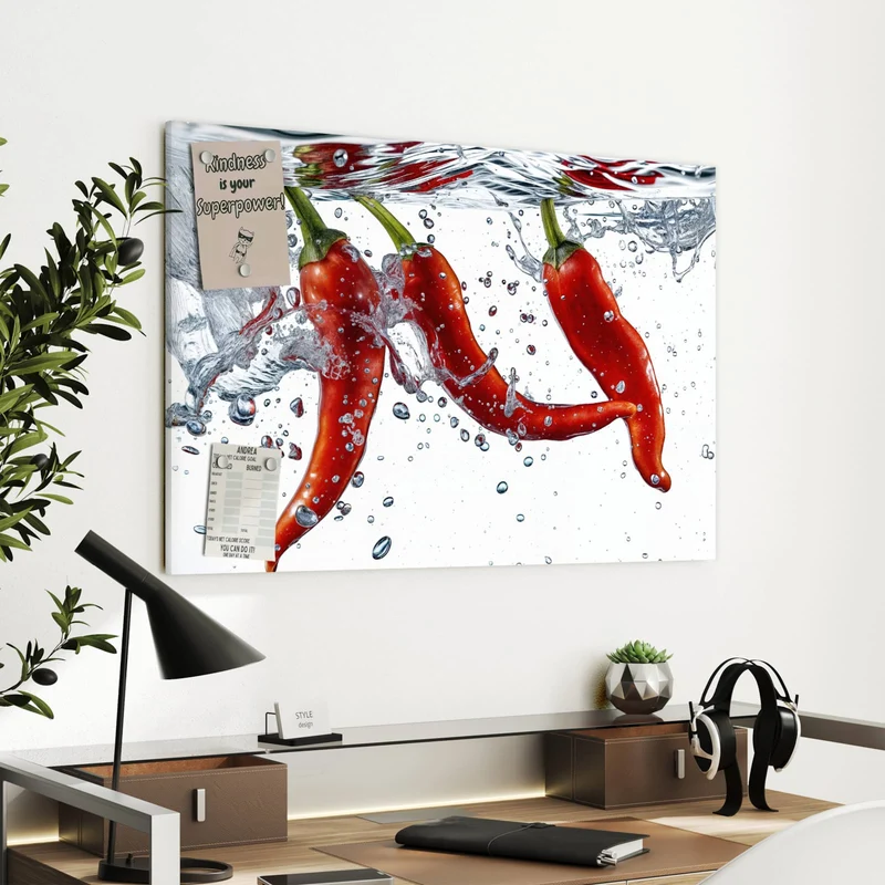 Metall Magnettafel - Drei Chilis im Wasser