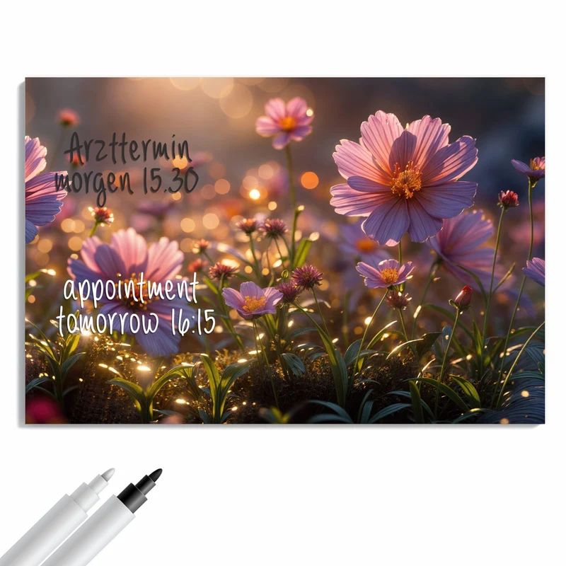 Metall Magnettafel - Rosa Blütenwiese