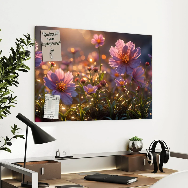 Metall Magnettafel - Rosa Blütenwiese