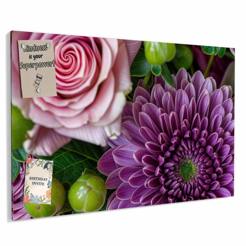 Metall Magnettafel - Rosen und Chrysantheme