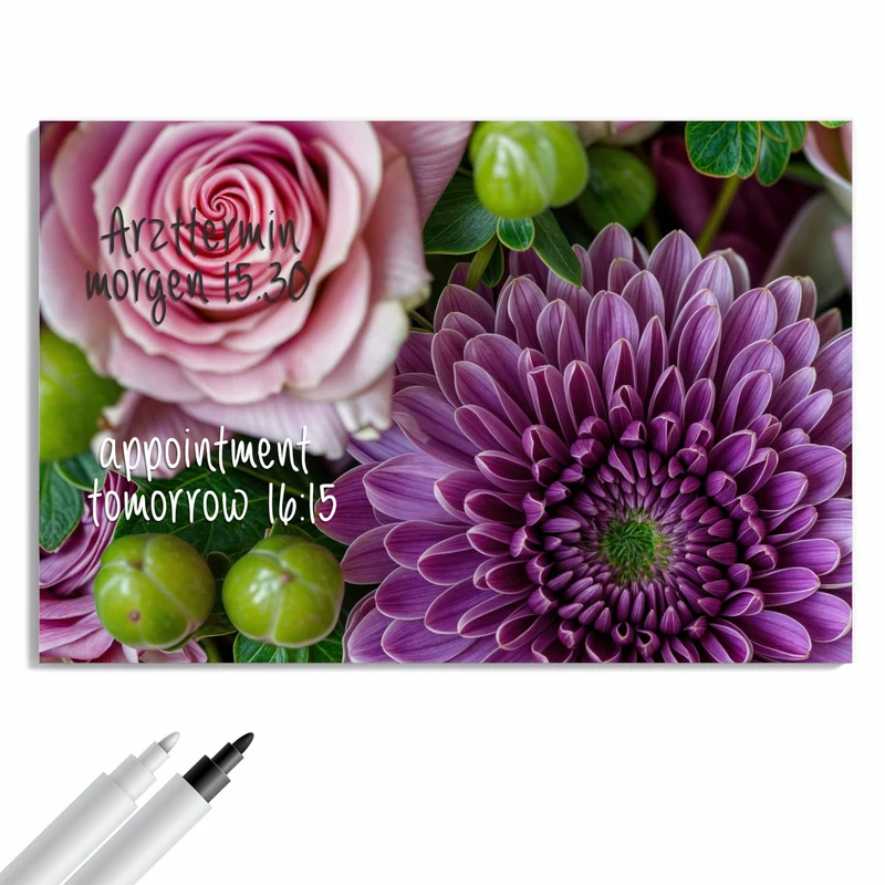 Metall Magnettafel - Rosen und Chrysantheme