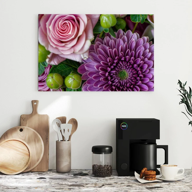Metall Magnettafel - Rosen und Chrysantheme