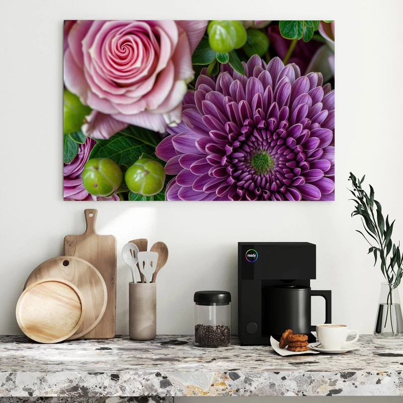 Metall Magnettafel - Rosen und Chrysantheme