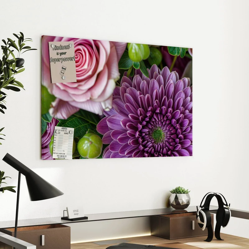 Metall Magnettafel - Rosen und Chrysantheme