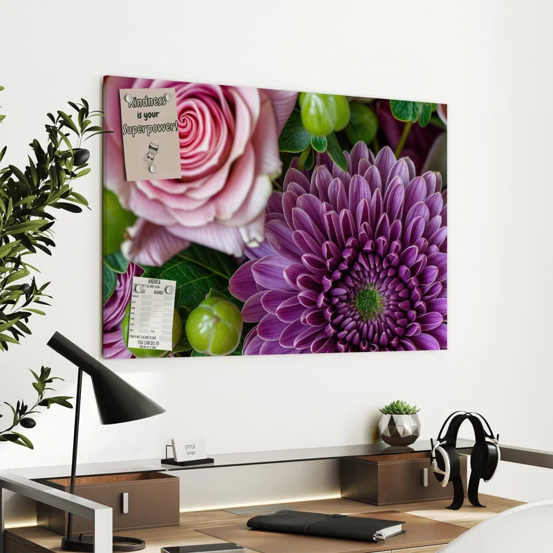 Metall Magnettafel - Rosen und Chrysantheme