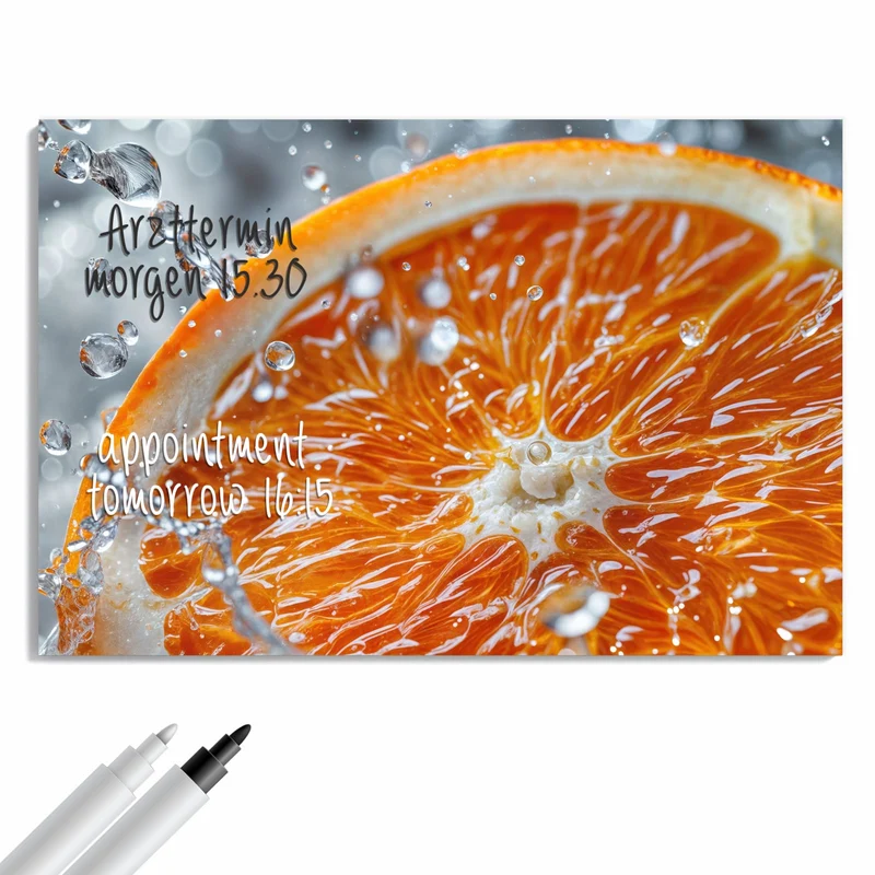 Metall Magnettafel - Orangenscheibe im Wasser