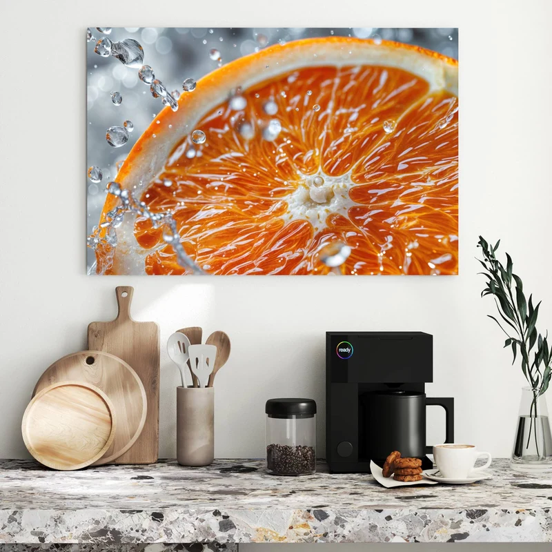 Metall Magnettafel - Orangenscheibe im Wasser