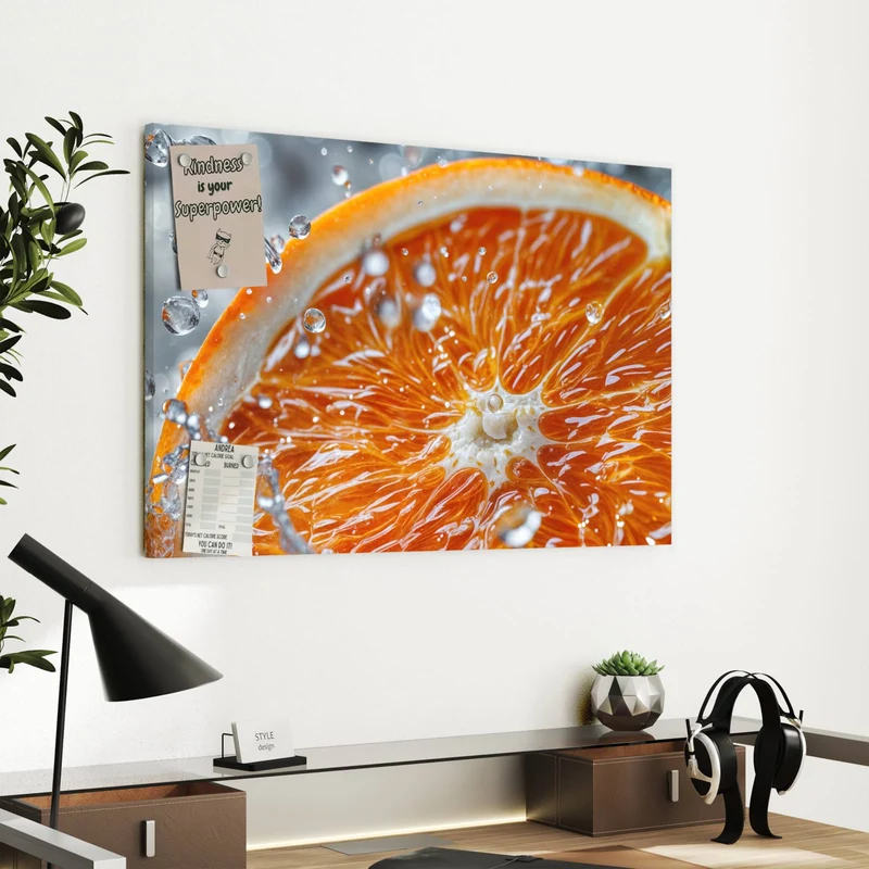 Metall Magnettafel - Orangenscheibe im Wasser