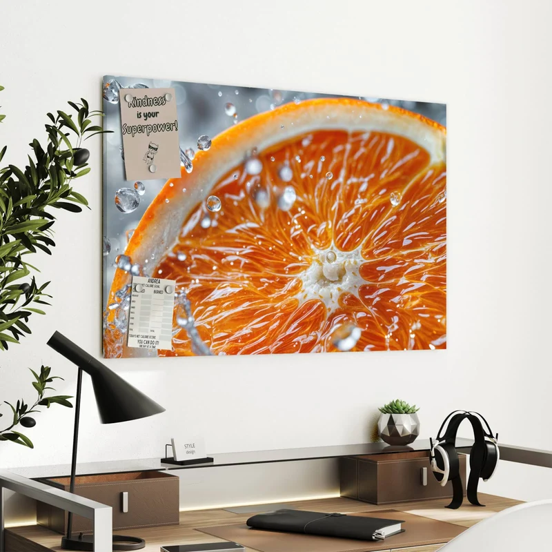 Metall Magnettafel - Orangenscheibe im Wasser