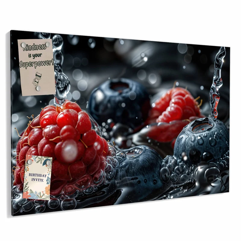 Metall Magnettafel - Himbeere und Blaubeeren