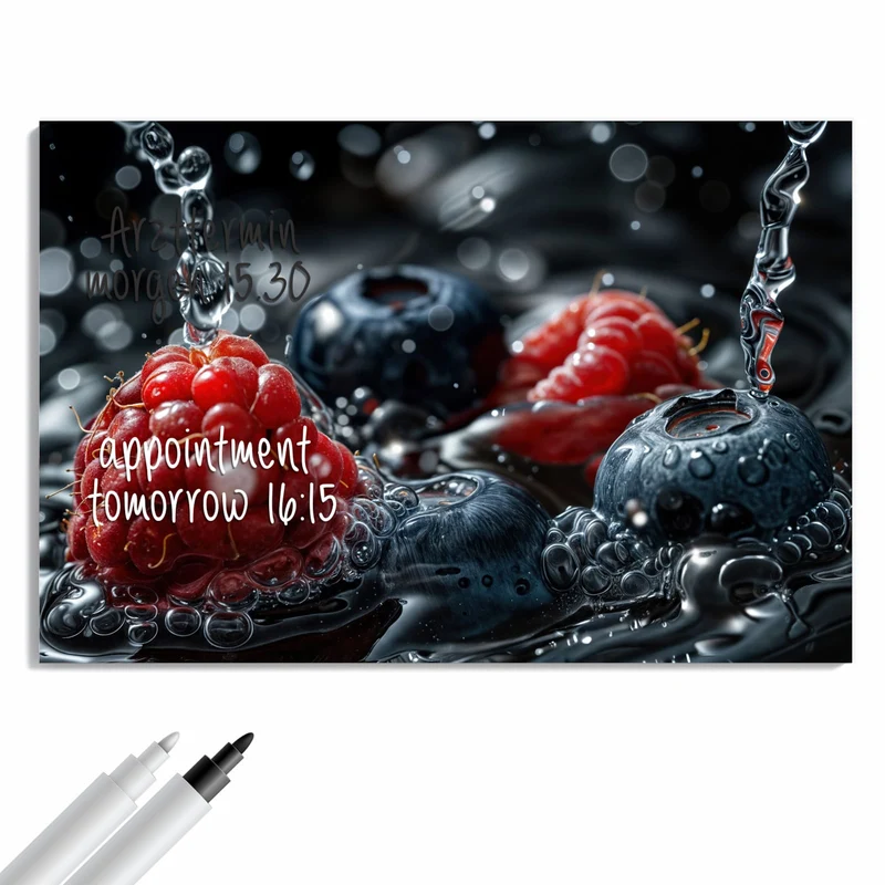 Metall Magnettafel - Himbeere und Blaubeeren