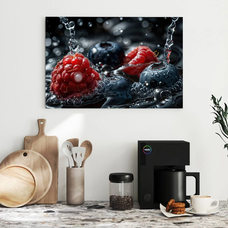 Metall Magnettafel - Himbeere und Blaubeeren