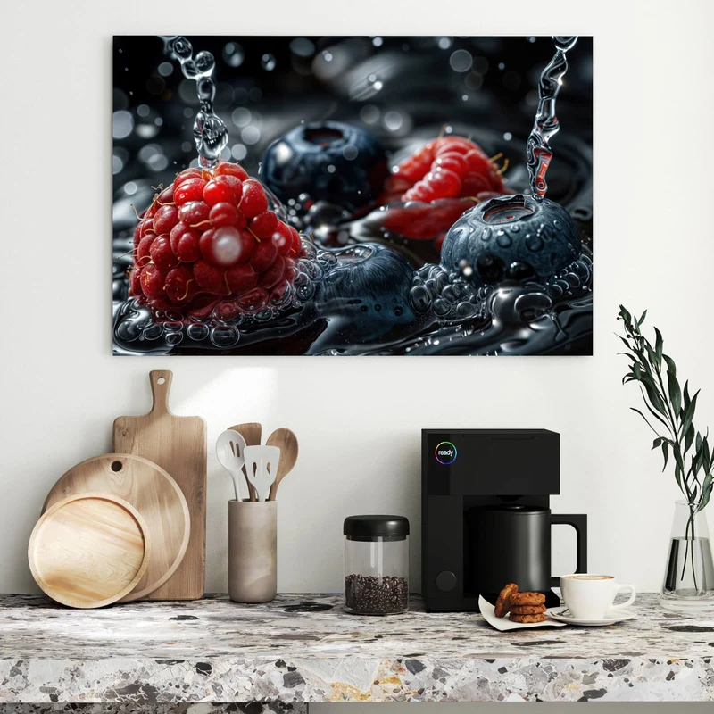 Metall Magnettafel - Himbeere und Blaubeeren