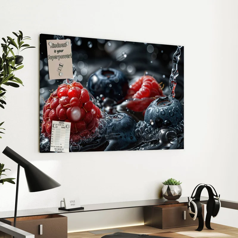 Metall Magnettafel - Himbeere und Blaubeeren