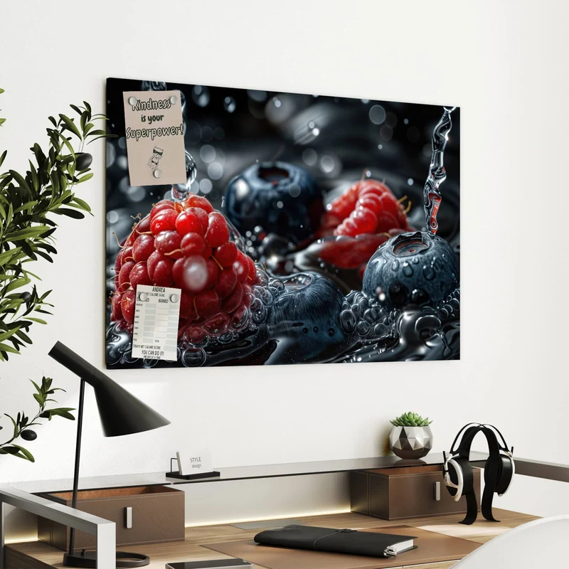 Metall Magnettafel - Himbeere und Blaubeeren