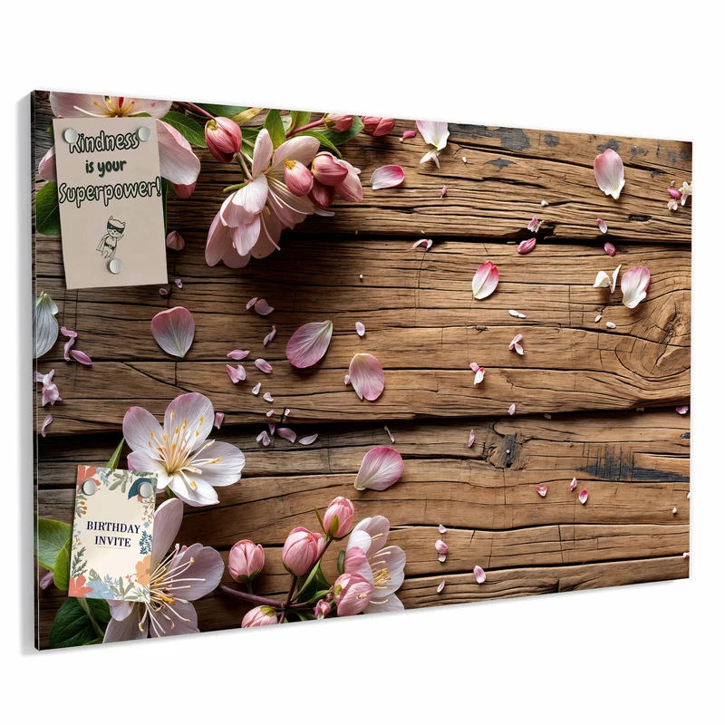 Metall Magnettafel - Apfelblüten auf Holz