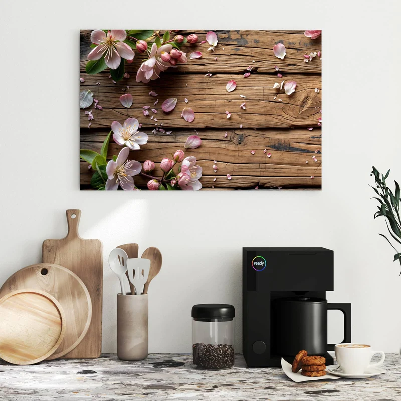 Metall Magnettafel - Apfelblüten auf Holz