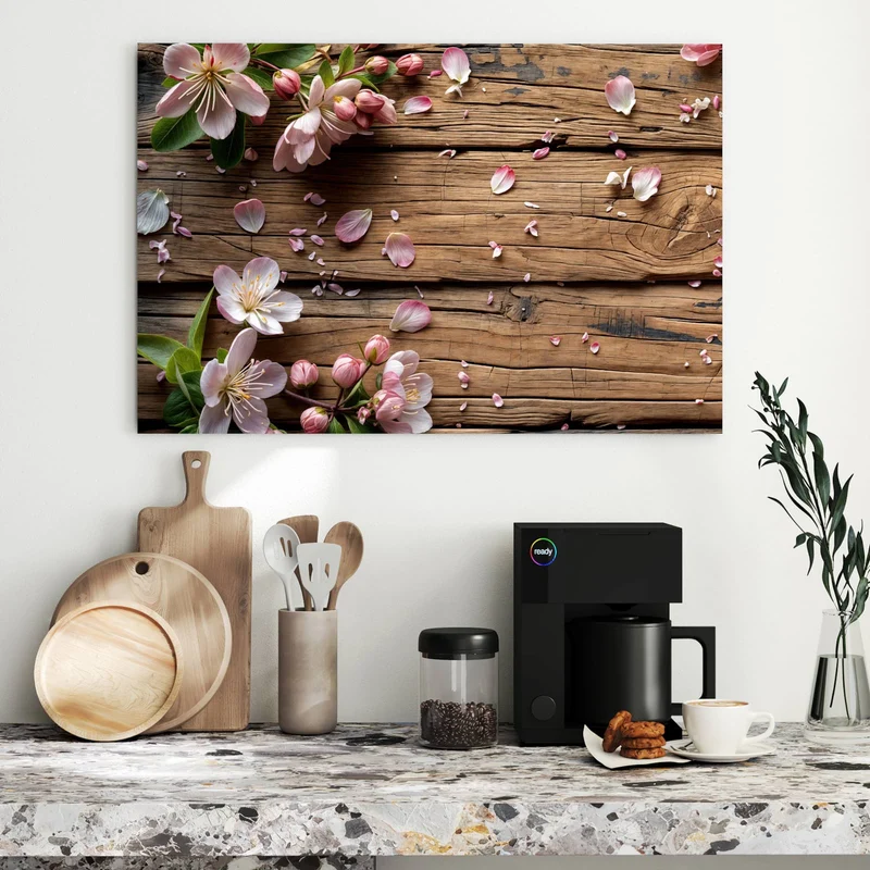 Metall Magnettafel - Apfelblüten auf Holz