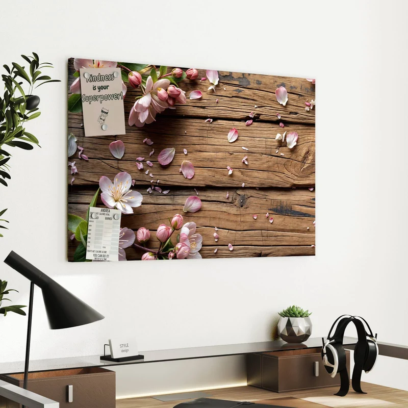 Metall Magnettafel - Apfelblüten auf Holz
