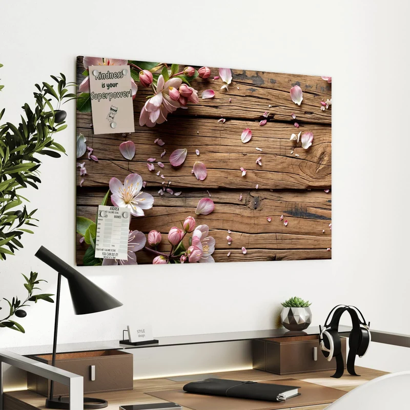 Metall Magnettafel - Apfelblüten auf Holz