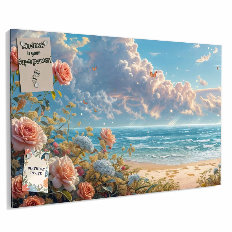 Metall Magnettafel - Rosen vor dem Meer