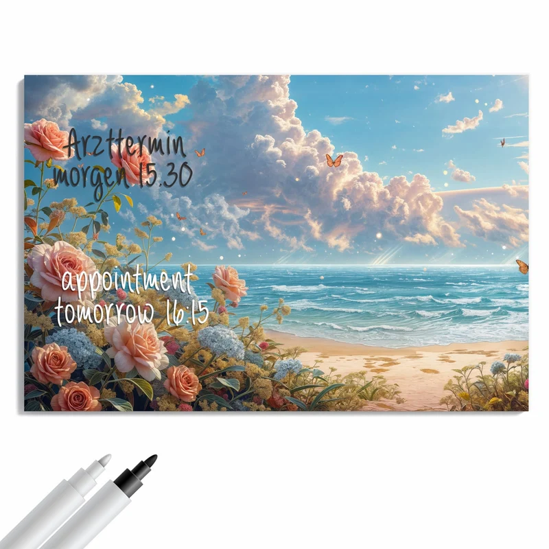 Metall Magnettafel - Rosen vor dem Meer
