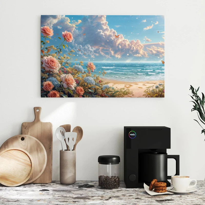 Metall Magnettafel - Rosen vor dem Meer