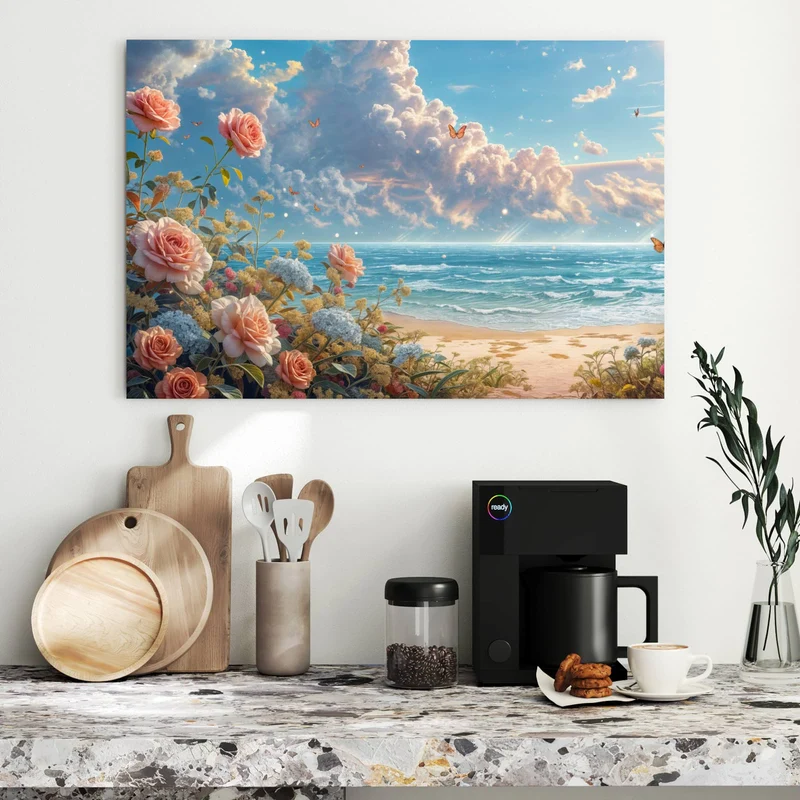 Metall Magnettafel - Rosen vor dem Meer