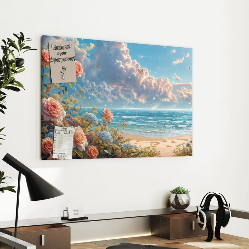 Metall Magnettafel - Rosen vor dem Meer