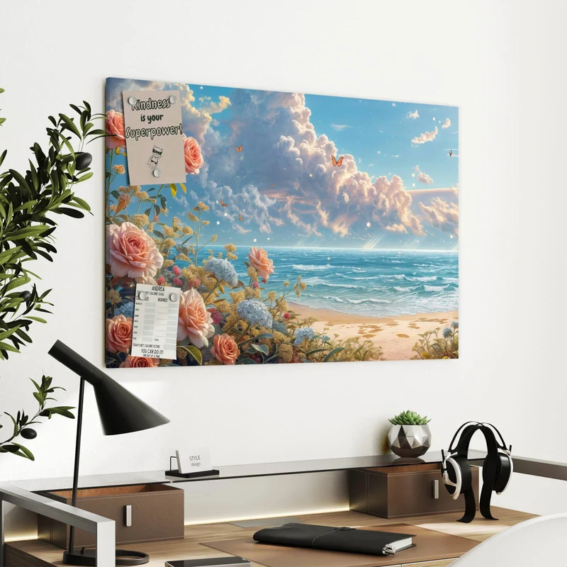 Metall Magnettafel - Rosen vor dem Meer