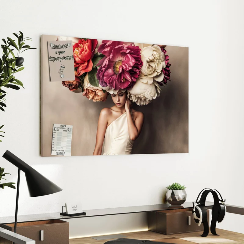 Metall Magnettafel - Frau mit Blumenhut