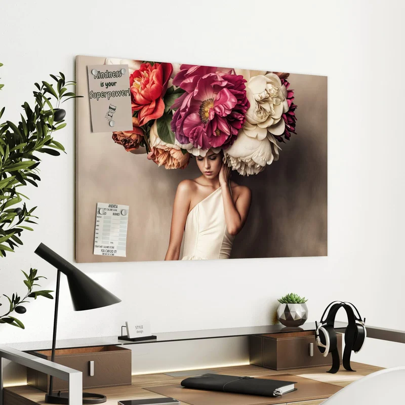 Metall Magnettafel - Frau mit Blumenhut