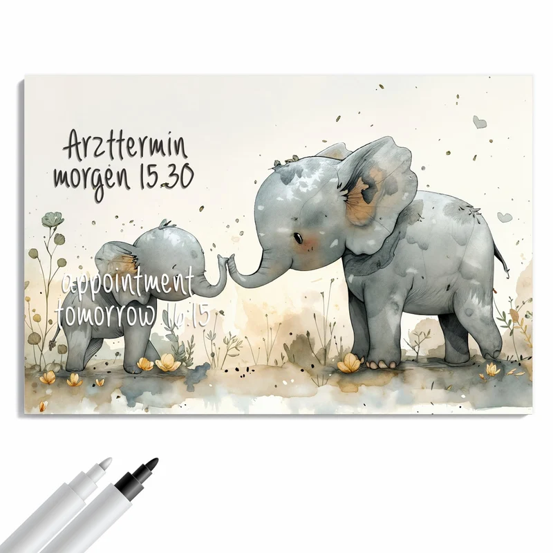 Metall Magnettafel - Elefantenfamilie