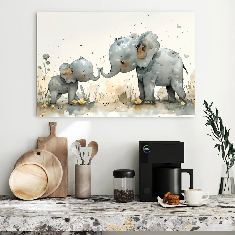 Metall Magnettafel - Elefantenfamilie