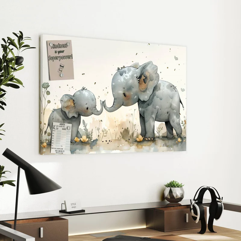 Metall Magnettafel - Elefantenfamilie
