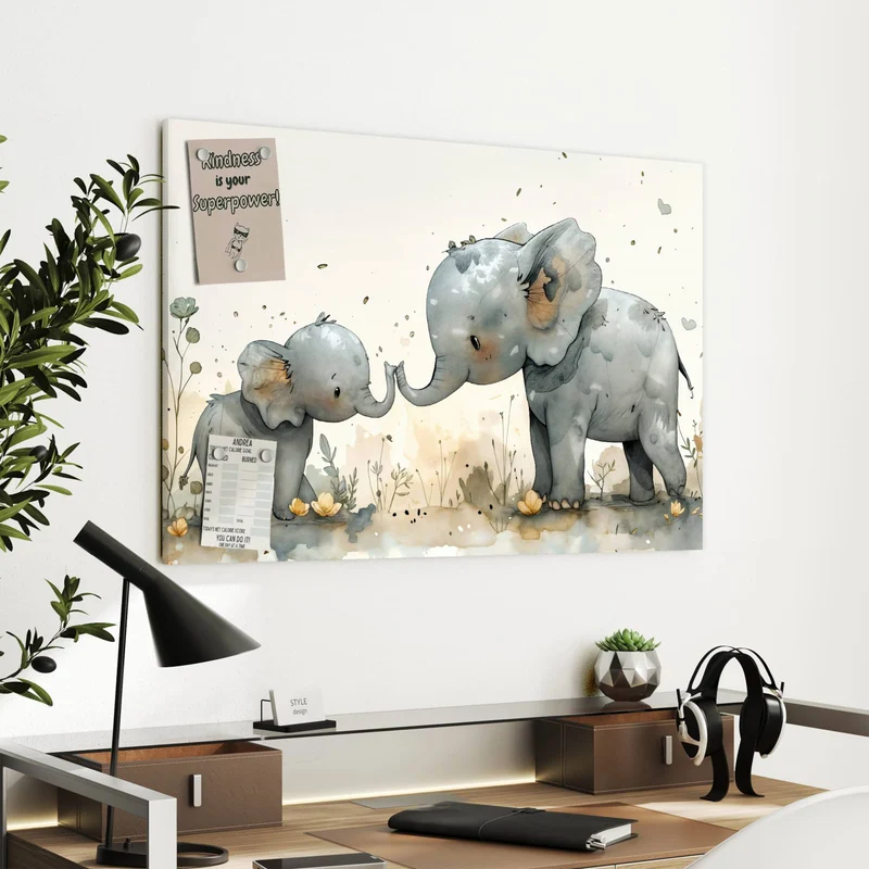 Metall Magnettafel - Elefantenfamilie