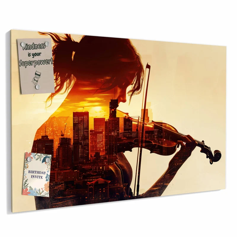 Metall Magnettafel - Geige vor Skyline