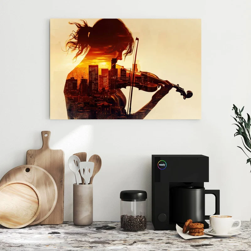 Metall Magnettafel - Geige vor Skyline