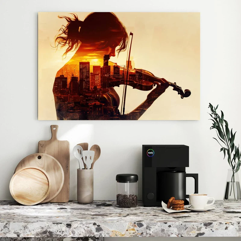 Metall Magnettafel - Geige vor Skyline
