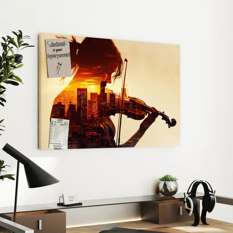 Metall Magnettafel - Geige vor Skyline