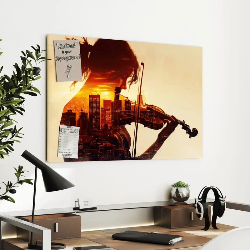 Metall Magnettafel - Geige vor Skyline